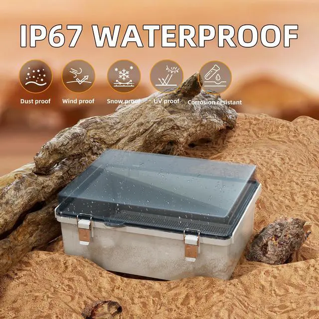 Alt view image 5 of 6 - Electrical Box Weatherproof Plastic Junction Box 15.7x11.8x7.1 Outdoor WiFi Nema 4 Enclosure Clear Cover for Electric Connection Exterior Project