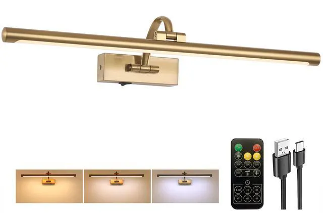 Main image of Picture Light Battery Operated with Remote, 3CCT Dimmable Picture Light for Paintings, Brass Rechargeable 24 inch Battery Operated Wall Sconce for Art Lighting Gallery Portrait Artwork
