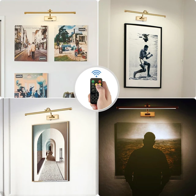Alt view image 4 of 7 - Picture Light Battery Operated with Remote, 3CCT Dimmable Picture Light for Paintings, Brass Rechargeable 24 inch Battery Operated Wall Sconce for Art Lighting Gallery Portrait Artwork