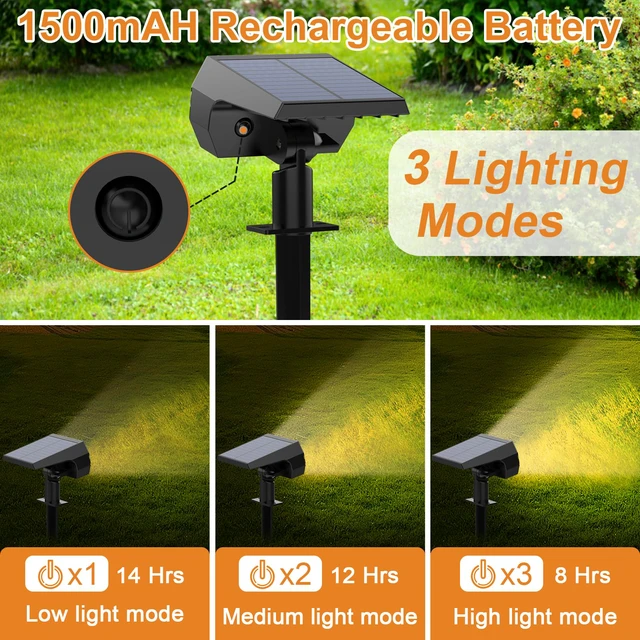Alt view image 2 of 6 - Solar Lights Outdoor, IP68 Waterproof, 65 LED, Warm White, 10 Pack Long Lasting, 3 Lighting Modes, Auto On/Off, Adjustable Solar Panel, Solar Spot Light for Garden Landscape Yard Outside Tree