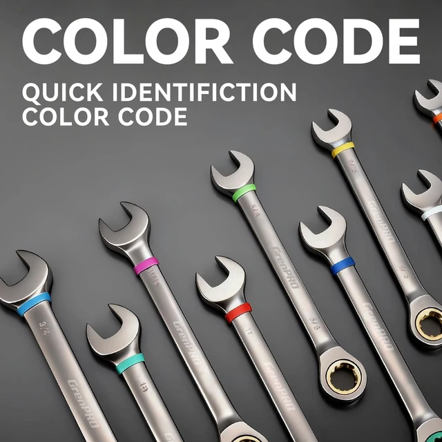 Alt view image 4 of 7 - 23PCS Ratcheting Wrench Set SAE Metric Combination Mechanic Tools 1/4"-3/4"&6-18MM Bolt Gauge, Gray Nickel CR-V 72-Tooth 5-Degree Swing 12Pt Color Rings, Roll Pouch for Auto & Home Repair