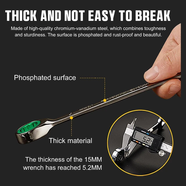Alt view image 6 of 7 - 23PCS Ratcheting Wrench Set SAE Metric Combination Mechanic Tools 1/4"-3/4"&6-18MM Bolt Gauge, Gray Nickel CR-V 72-Tooth 5-Degree Swing 12Pt Color Rings, Roll Pouch for Auto & Home Repair