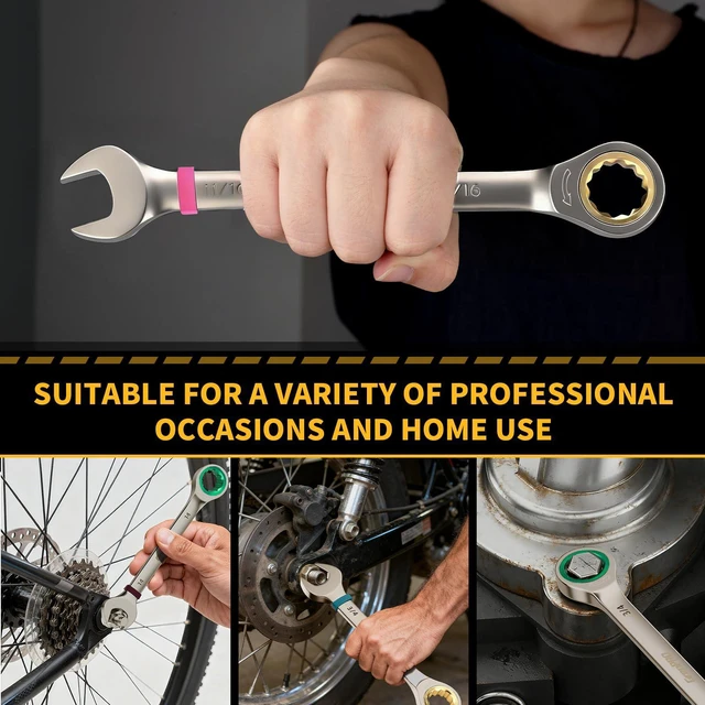 Alt view image 7 of 7 - 23PCS Ratcheting Wrench Set SAE Metric Combination Mechanic Tools 1/4"-3/4"&6-18MM Bolt Gauge, Gray Nickel CR-V 72-Tooth 5-Degree Swing 12Pt Color Rings, Roll Pouch for Auto & Home Repair
