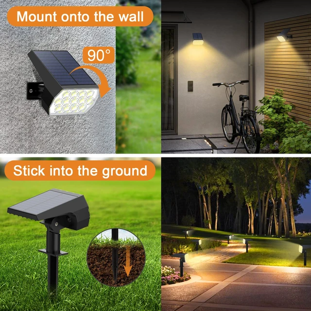 Alt view image 4 of 6 - Solar Lights Outdoor, IP68 Waterproof, 65 LED, Warm White, 10 Pack Long Lasting, 3 Lighting Modes, Auto On/Off, Adjustable Solar Panel, Solar Spot Light for Garden Landscape Yard Outside Tree