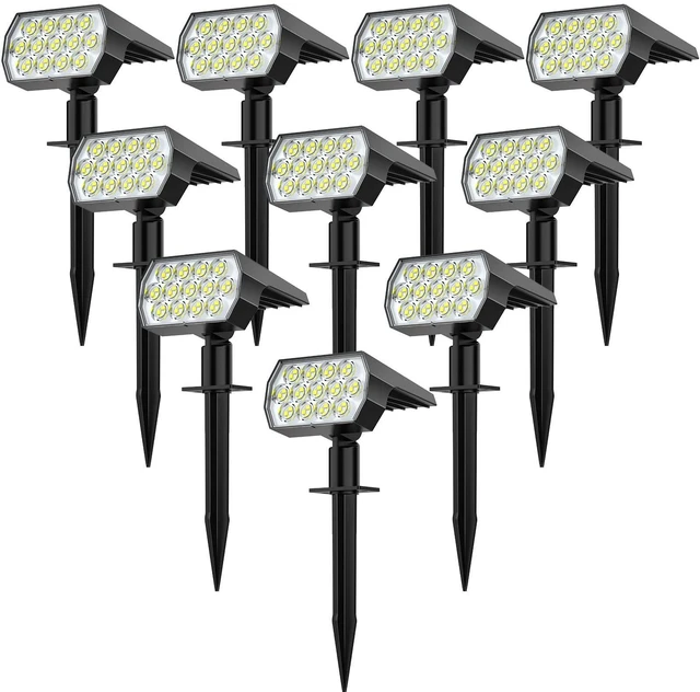 Main image of Solar Lights Outdoor, IP68 Waterproof, 65 LED, Cool White, 10 Pack 3 Lighting Modes, Long Lasting, Dimmable, Luces Solares Para Exteriores for Outside Yard Garden Pathway Landscape Walkway