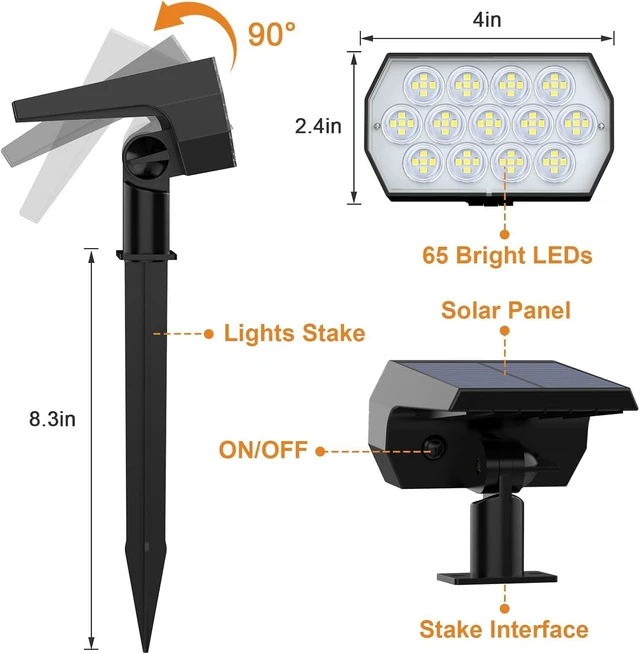 Alt view image 6 of 6 - Solar Lights Outdoor, IP68 Waterproof, 65 LED, Cool White, 10 Pack 3 Lighting Modes, Long Lasting, Dimmable, Luces Solares Para Exteriores for Outside Yard Garden Pathway Landscape Walkway
