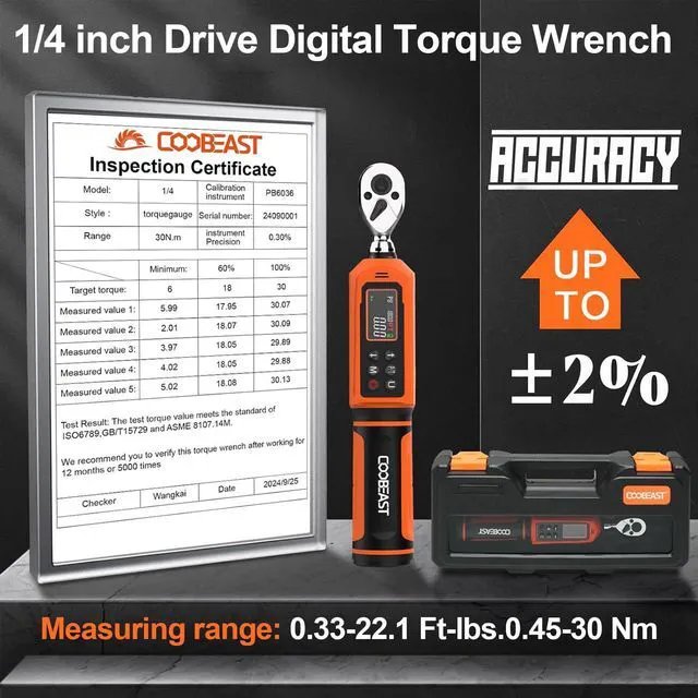 Alt view image 4 of 7 - 1/4 Drive Digital Torque Wrench,Preset Value(0.33-22.1 Ft.lbs./0.45-30Nm) Buzzer and LED Alert,±2% High Accuracy,72-Tooth, Quick Release,Reversible,Large Screen,for Bike Motorcycle,Gift for Men,DIY