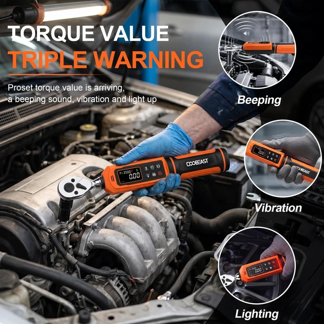 Alt view image 5 of 7 - 1/4 Drive Digital Torque Wrench,Preset Value(0.33-22.1 Ft.lbs./0.45-30Nm) Buzzer and LED Alert,±2% High Accuracy,72-Tooth, Quick Release,Reversible,Large Screen,for Bike Motorcycle,Gift for Men,DIY