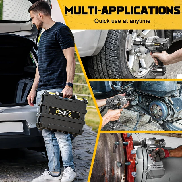 Alt view image 6 of 7 - 1500Nm Cordless Impact Wrench 1/2" Compatible with Dewalt 20V 1110 Ft-Lbs Brushless Motor; 3-Speed; 6 Pcs Sockets & Storage Case; For Tire Removal, Rusted Bolts & Heavy Equipment
