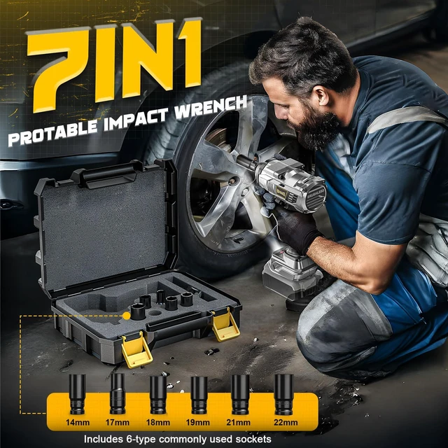 Alt view image 5 of 7 - 1500Nm Cordless Impact Wrench 1/2" Compatible with Dewalt 20V 1110 Ft-Lbs Brushless Motor; 3-Speed; 6 Pcs Sockets & Storage Case; For Tire Removal, Rusted Bolts & Heavy Equipment