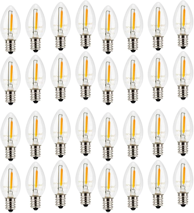 Main image of Night Light Bulbs, C7 Candelabra Bulb, LED Light Bulbs with E12 Chandelier Base, 0.5 Watt (4W 5W 6W 7W Incandescent Equivalent), 50LM, Warm White, 2700K, Clear, 32 Pack