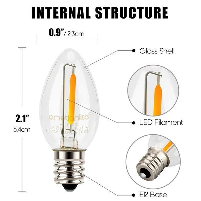Alt view image 6 of 7 - Night Light Bulbs, C7 Candelabra Bulb, LED Light Bulbs with E12 Chandelier Base, 0.5 Watt (4W 5W 6W 7W Incandescent Equivalent), 50LM, Warm White, 2700K, Clear, 32 Pack