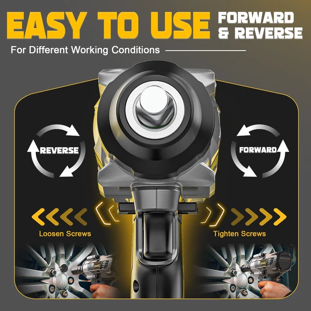 Alt view image 7 of 7 - 1500Nm Cordless Impact Wrench 1/2" Compatible with Dewalt 20V 1110 Ft-Lbs Brushless Motor; 3-Speed; 6 Pcs Sockets & Storage Case; For Tire Removal, Rusted Bolts & Heavy Equipment