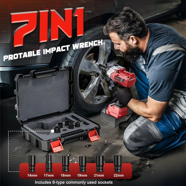 Alt view image 5 of 7 - Cordless Impact Wrench 1/2 inch Compatible with Milwaukee 18V Battery, 1000 FT-LBS(1360N.m) Electric Impact Gun, High Torque Power Impact Driver with 6Pcs Sockets & Storage Case (Tool Only)
