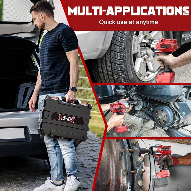 Alt view image 7 of 7 - Cordless Impact Wrench 1/2 inch Compatible with Milwaukee 18V Battery, 1000 FT-LBS(1360N.m) Electric Impact Gun, High Torque Power Impact Driver with 6Pcs Sockets & Storage Case (Tool Only)