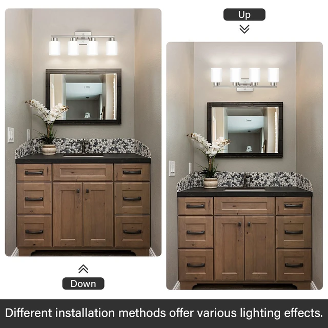 Alt view image 4 of 7 - Brushed Nickel Bathroom Light Fixtures Vanity Lights Over Mirror Modern 4-Light Lighting Fixtures for Bathroom With Milky White Frosted Glass Shades, E26 Socket (Bulbs Not Included)