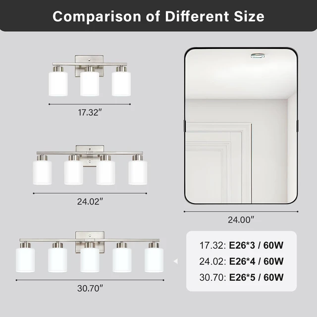 Alt view image 7 of 7 - Brushed Nickel Bathroom Light Fixtures Vanity Lights Over Mirror Modern 4-Light Lighting Fixtures for Bathroom With Milky White Frosted Glass Shades, E26 Socket (Bulbs Not Included)