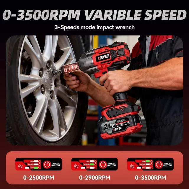 Alt view image 3 of 7 - 1/2" Cordless Impact Wrench 1107Ft-lbs(1500N.m) with 21V 2 Battery Brushless High Torque 1/2 Impact Gun, 3-Mode Speed, Electric Impact Driver with 4 Socket for Home Car Pickup Truck RV Mower