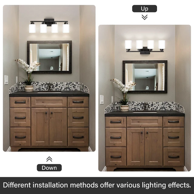 Alt view image 5 of 7 - Black Bathroom Light Fixtures Vanity Lights Over Mirror Modern 4-Light Lighting Fixtures for Bathroom With Milky White Frosted Glass Shades, E26 Socket (Bulbs Not Included)