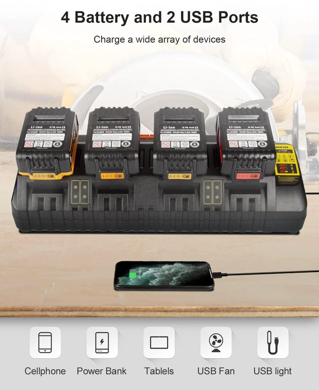 Alt view image 3 of 7 - DCB104-4 Replacement for Dewalt 12v 20v Max Multi Battery Charger Station