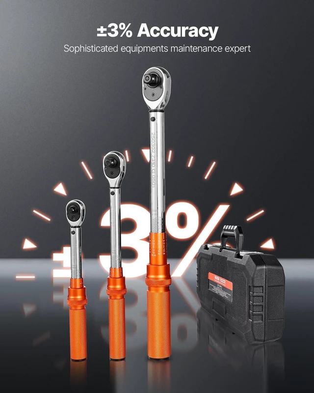 Alt view image 3 of 7 - 1/4 3/8 1/2 Inch Drive Torque Wrench, 3Pcs Click Torque Wrench Set 20-240IN-LB, 5-45FT-LB, 10-170FT-LB, Dual-Direction Adjustable 72 Tooth for Bicycle, Moto and Car Maintenance