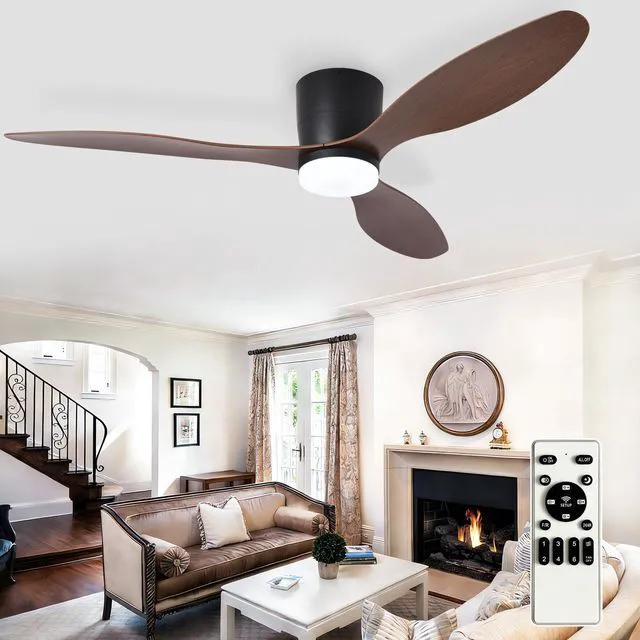 Main image of Flush Mount Ceiling Fan: 52-Inch Black Ceiling Fans with Lights for Bedroom Indoor Outdoor - Low Profile Ceiling Fans with Remote Control 24W 3CCT Dimmable 3 Reversible Walnut Blades 6 Speeds