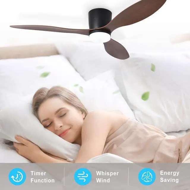 Alt view image 7 of 7 - Flush Mount Ceiling Fan: 52-Inch Black Ceiling Fans with Lights for Bedroom Indoor Outdoor - Low Profile Ceiling Fans with Remote Control 24W 3CCT Dimmable 3 Reversible Walnut Blades 6 Speeds
