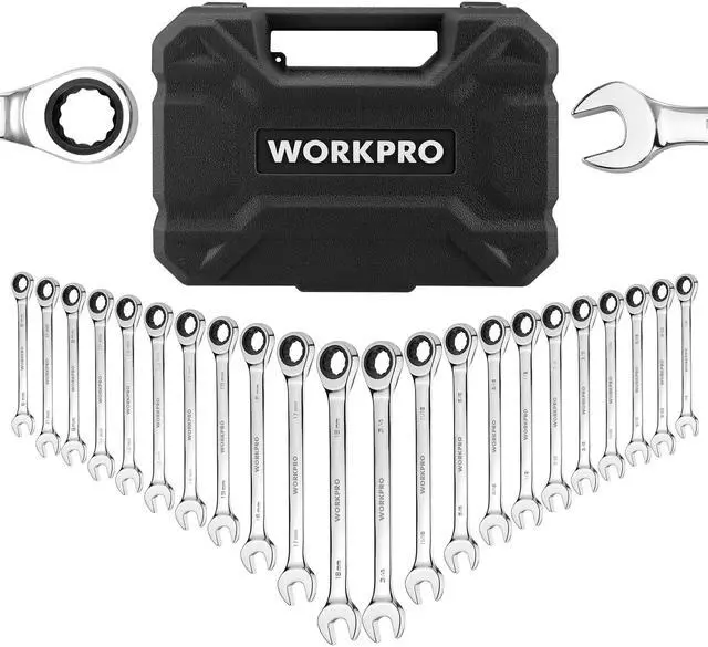 Main image of 22 PCS Ratchet Combination Wrench Set with Tool Box, Mirror Polish with Organizer Box, Metric 6-18mm & SAE 1/4-3/4", 72-Teeth, For Home Project, Auto Repair, Plumbing, Construction, Machinery