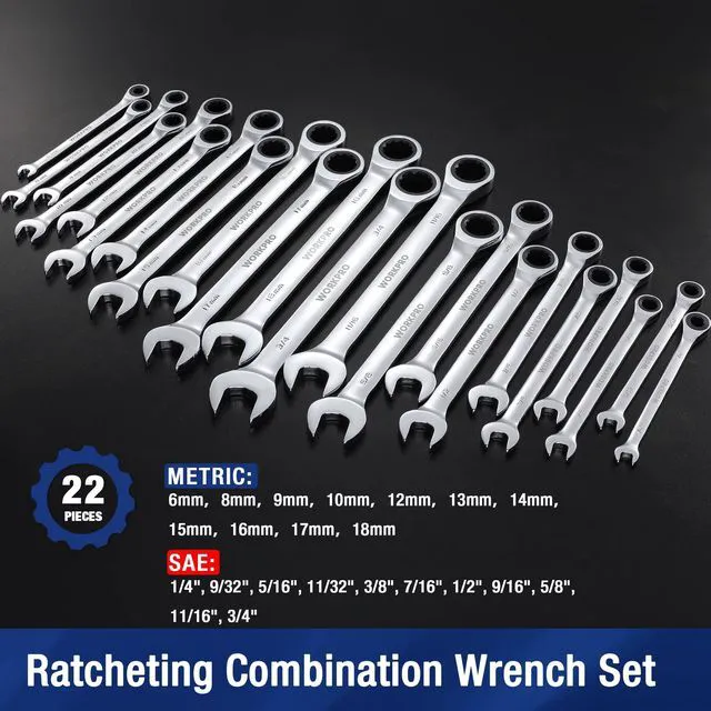 Alt view image 2 of 7 - 22 PCS Ratchet Combination Wrench Set with Tool Box, Mirror Polish with Organizer Box, Metric 6-18mm & SAE 1/4-3/4", 72-Teeth, For Home Project, Auto Repair, Plumbing, Construction, Machinery