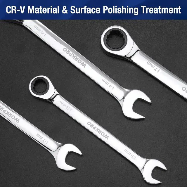 Alt view image 6 of 7 - 22 PCS Ratchet Combination Wrench Set with Tool Box, Mirror Polish with Organizer Box, Metric 6-18mm & SAE 1/4-3/4", 72-Teeth, For Home Project, Auto Repair, Plumbing, Construction, Machinery