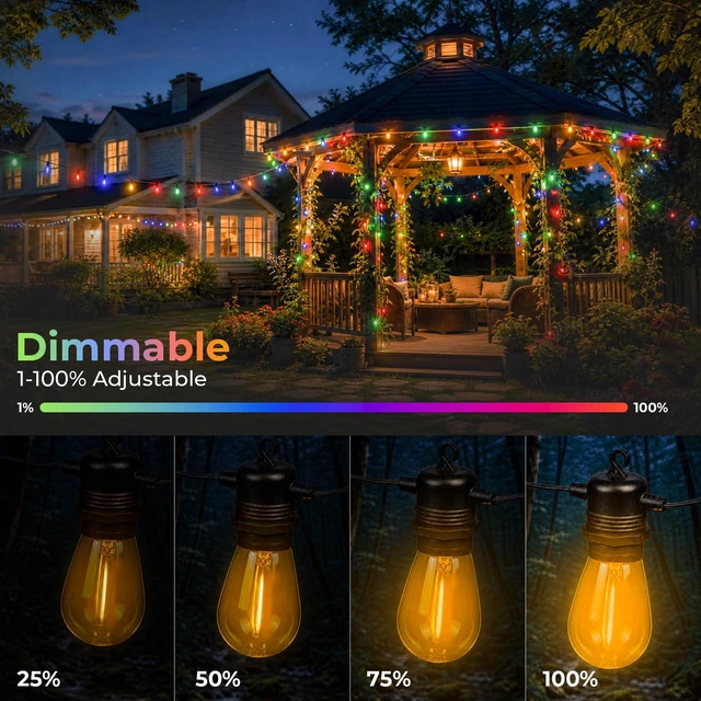 Alt view image 3 of 7 - Colored Light Bulbs 64 Pack, S14 Bulbs for Outdoor String Lights 1W Waterproof Multi-Color LED Edison Replacement Bulbs for Patio Porch Backyard Party Light, E26 Base, Red/Green/Blue/Orange