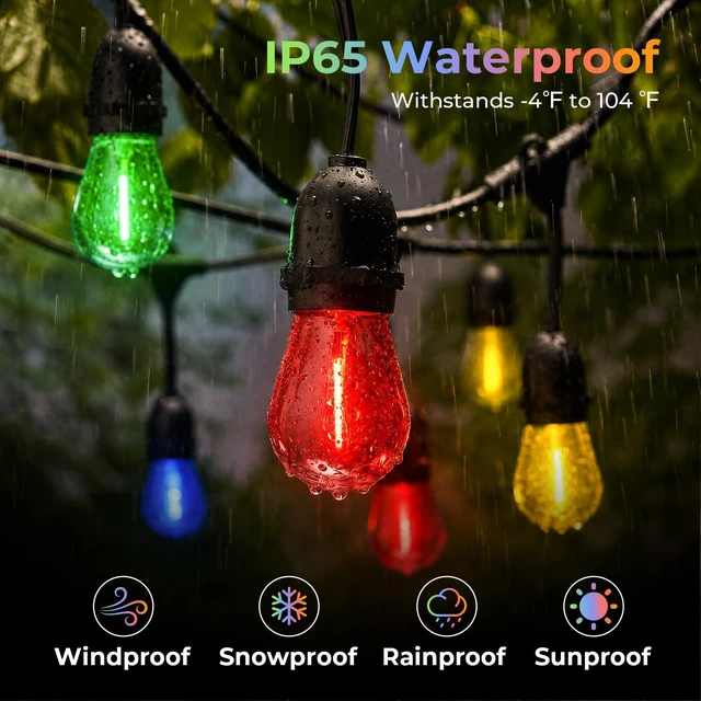 Alt view image 4 of 7 - Colored Light Bulbs 64 Pack, S14 Bulbs for Outdoor String Lights 1W Waterproof Multi-Color LED Edison Replacement Bulbs for Patio Porch Backyard Party Light, E26 Base, Red/Green/Blue/Orange