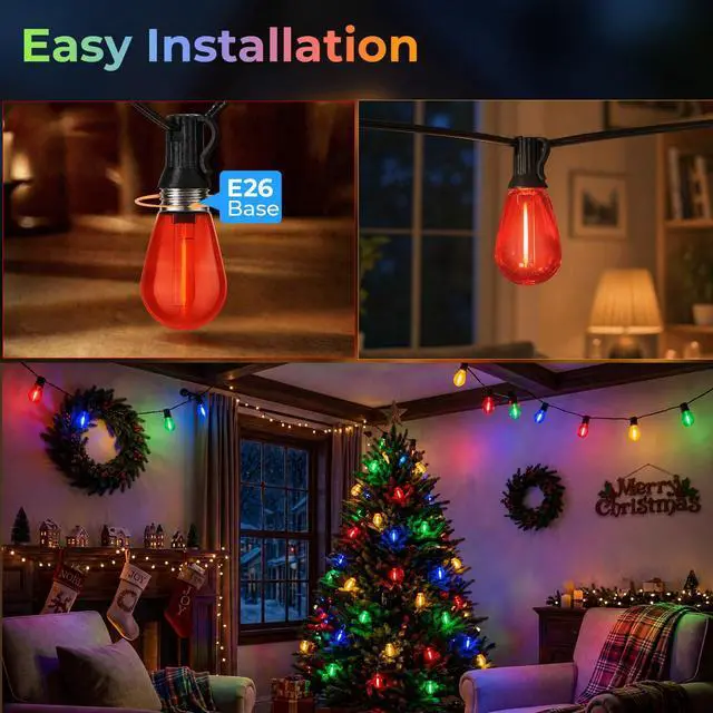 Alt view image 7 of 7 - Colored Light Bulbs 64 Pack, S14 Bulbs for Outdoor String Lights 1W Waterproof Multi-Color LED Edison Replacement Bulbs for Patio Porch Backyard Party Light, E26 Base, Red/Green/Blue/Orange