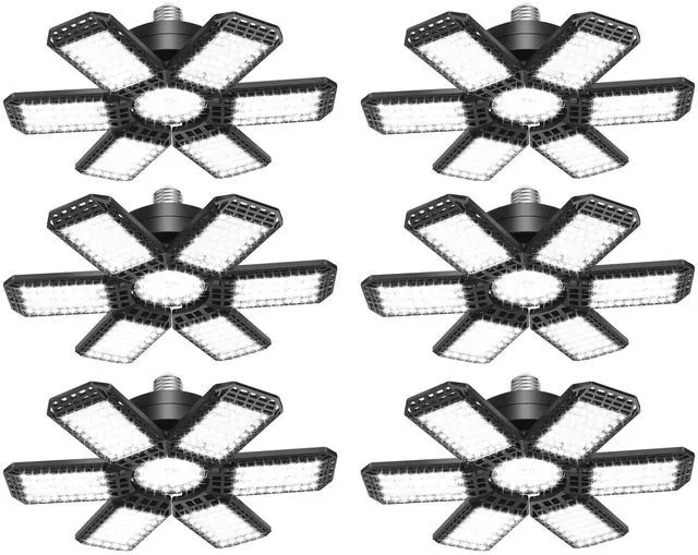 Main image of 6 Pack LED Garage Light, 200W 20000LM 6500K LED Shop Lights, Garage Lights Ceiling Led with 6+1 Deformable Panels, Screw in E26/E27 Socket Bulb for Warehouse, Workshop, Basement, Barn Lighting