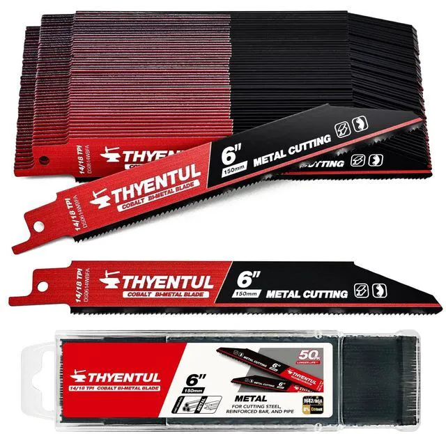 Main image of 50 Pack,6 inch,14/18 TPI,Reciprocating Saw Blade Set,M42 Teeth with Cobalt Bi-Metal Blades, for Automatic Dismantling Sawzall Blades for 1/16-5/16 Medium Metals