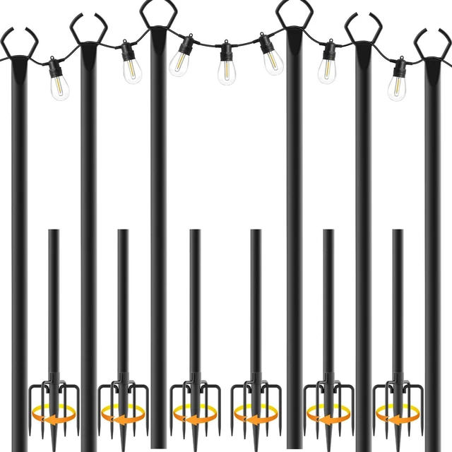 Main image of 6 Pack String Light Poles,10 Ft Light Poles for Outside String Lights,Outdoor Lights Pole with Fork,Metal Poles Stand for Patio Deck Backyard