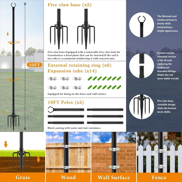 Alt view image 4 of 7 - 6 Pack String Light Poles,10 Ft Light Poles for Outside String Lights,Outdoor Lights Pole with Fork,Metal Poles Stand for Patio Deck Backyard (10FT 6 Pack)
