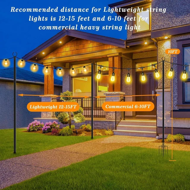 Alt view image 6 of 7 - 6 Pack String Light Poles,10 Ft Light Poles for Outside String Lights,Outdoor Lights Pole with Fork,Metal Poles Stand for Patio Deck Backyard (10FT 6 Pack)