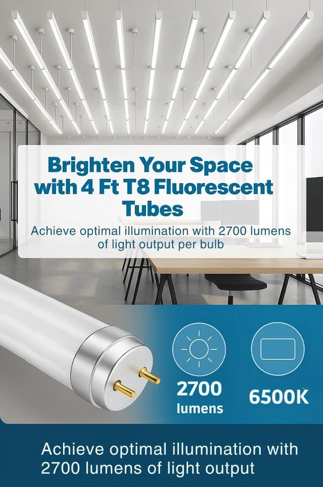 Alt view image 2 of 6 - F32T8/SP865 T8 Fluorescent Light Bulbs 48 Inch, 32W 6500K Daylight, G13 Medium Bi-Pin Base, 4FT Commercial Ceiling Light Replacement for Garage, Office & Shop Fixtures, 25 Pack