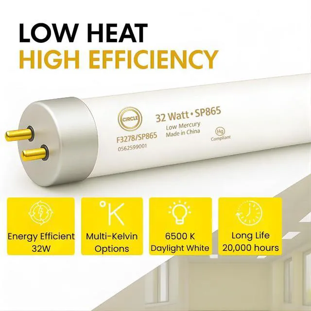 Alt view image 3 of 6 - F32T8/SP865 T8 Fluorescent Light Bulbs 48 Inch, 32W 6500K Daylight, G13 Medium Bi-Pin Base, 4FT Commercial Ceiling Light Replacement for Garage, Office & Shop Fixtures, 25 Pack