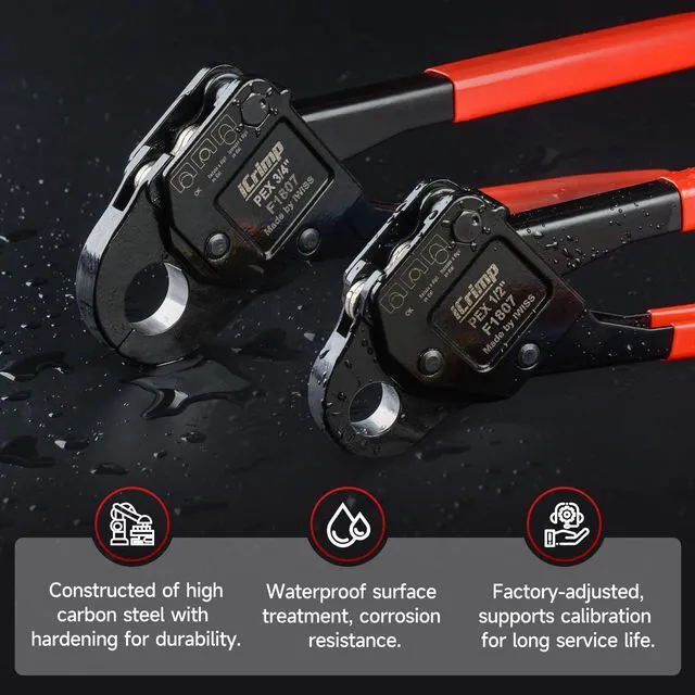 Alt view image 3 of 7 - iCrimp Angle Head F1807 PEX Pipe Crimping Tool with Pliers for Copper Ring 1/2&3/4-inch Two Crimper Set with 9.5" Groove Joint Pliers, PPR Cutter, 20PCS 1/2" and 10PCS 3/4" Copper Rings
