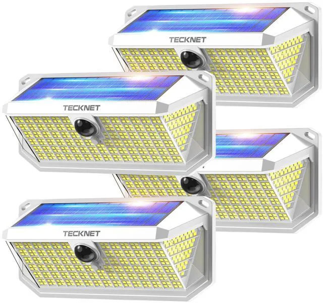 Main image of 416 LED Solar Powered Outdoor Lights Motion Sensor Security Lights 300° Wide Angle,3 Lighting Modes,Waterproof Solar Lights 4 Pack Cold White for Fence,Garden,Yard,Door and Outdoor Areas