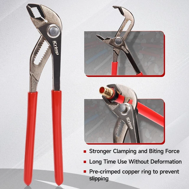 Alt view image 6 of 7 - iCrimp Angle Head F1807 PEX Pipe Crimping Tool with Pliers for Copper Ring 1/2&3/4-inch Two Crimper Set with 9.5" Groove Joint Pliers, PPR Cutter, 20PCS 1/2" and 10PCS 3/4" Copper Rings