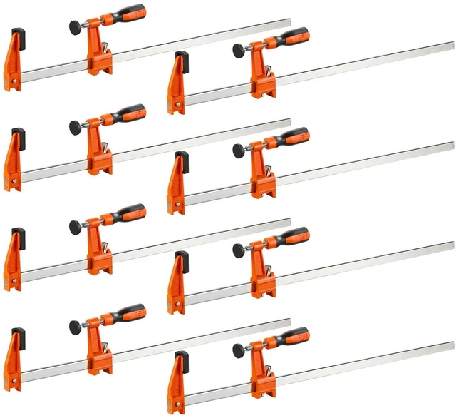 Main image of Bar Clamps for Woodworking, 8-Pack, 24" Opening F Clamps, 600 lbs Load Limit, with Plastic Pad and Self-Locking Design, Premium Cast Iron and Carbon Steel, for Wood Working and Metal Working