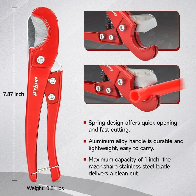 Alt view image 7 of 7 - iCrimp Angle Head F1807 PEX Pipe Crimping Tool with Pliers for Copper Ring 1/2&3/4-inch Two Crimper Set with 9.5" Groove Joint Pliers, PPR Cutter, 20PCS 1/2" and 10PCS 3/4" Copper Rings