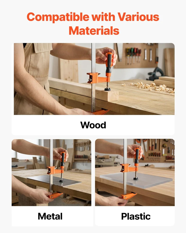 Alt view image 4 of 7 - Bar Clamps for Woodworking, 8-Pack, 24" Opening F Clamps, 600 lbs Load Limit, with Plastic Pad and Self-Locking Design, Premium Cast Iron and Carbon Steel, for Wood Working and Metal Working