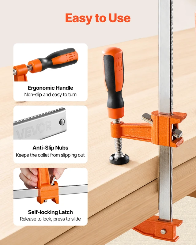 Alt view image 6 of 7 - Bar Clamps for Woodworking, 8-Pack, 6" and 12" F Clamps, 600 lbs Load Limit, with Plastic Pad and Self-Locking Design, Malleable Iron and Carbon Steel, for Wood Working and Metal Working