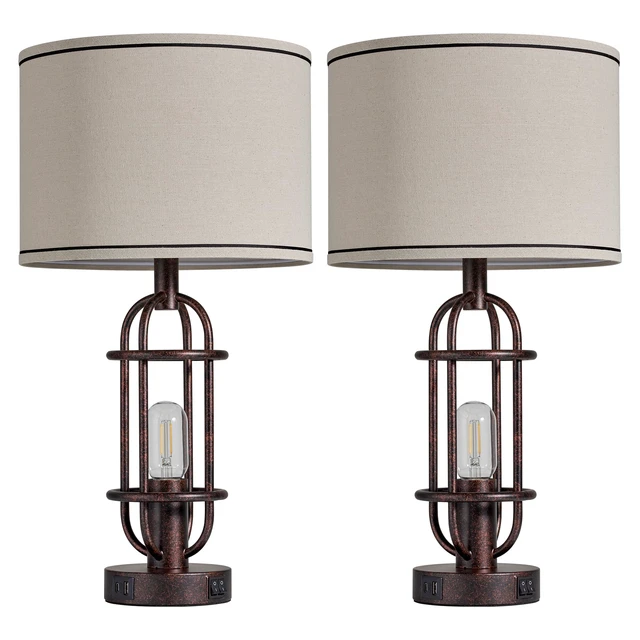 Alt view image 7 of 7 - 22.3Farmhouse Table Lamps for Living Room, Bedroom Lamps Set of 2 Rust Bronze, Industrial Bedside Lamps for Nightstand, End Table, Entryway, Dual Button Switch, USB A+C Ports, Bulbs Included