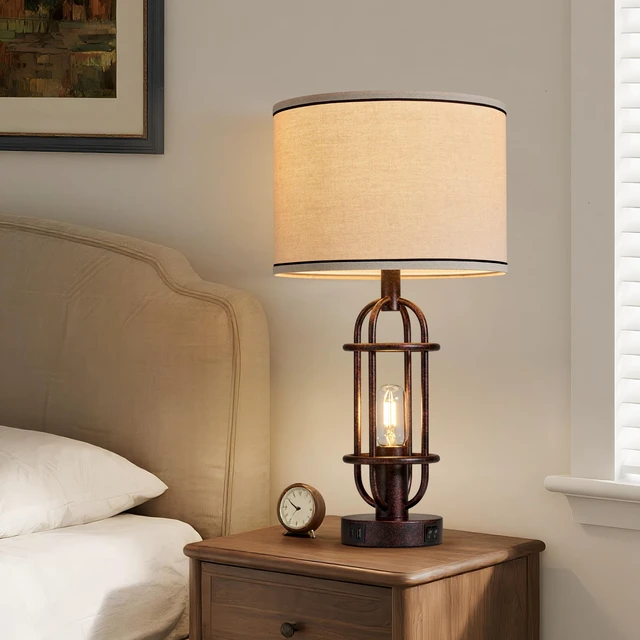 Alt view image 5 of 7 - 22.3Farmhouse Table Lamps for Living Room, Bedroom Lamps Set of 2 Rust Bronze, Industrial Bedside Lamps for Nightstand, End Table, Entryway, Dual Button Switch, USB A+C Ports, Bulbs Included