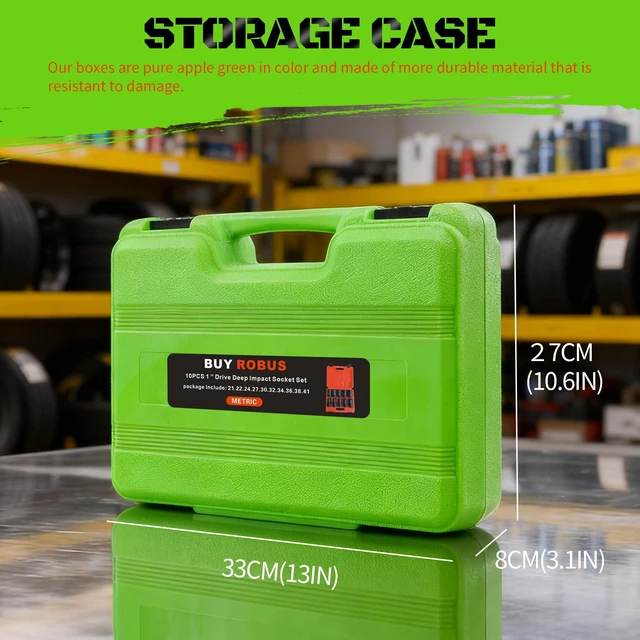 Alt view image 7 of 7 - 10PCS 1 In Drive Deep Impact Socket Set, Metric, CR-MO, 21,22,24,27,30,32,34,36,38,41mm, Deep Spindle Axle Nut Impact Socket Set